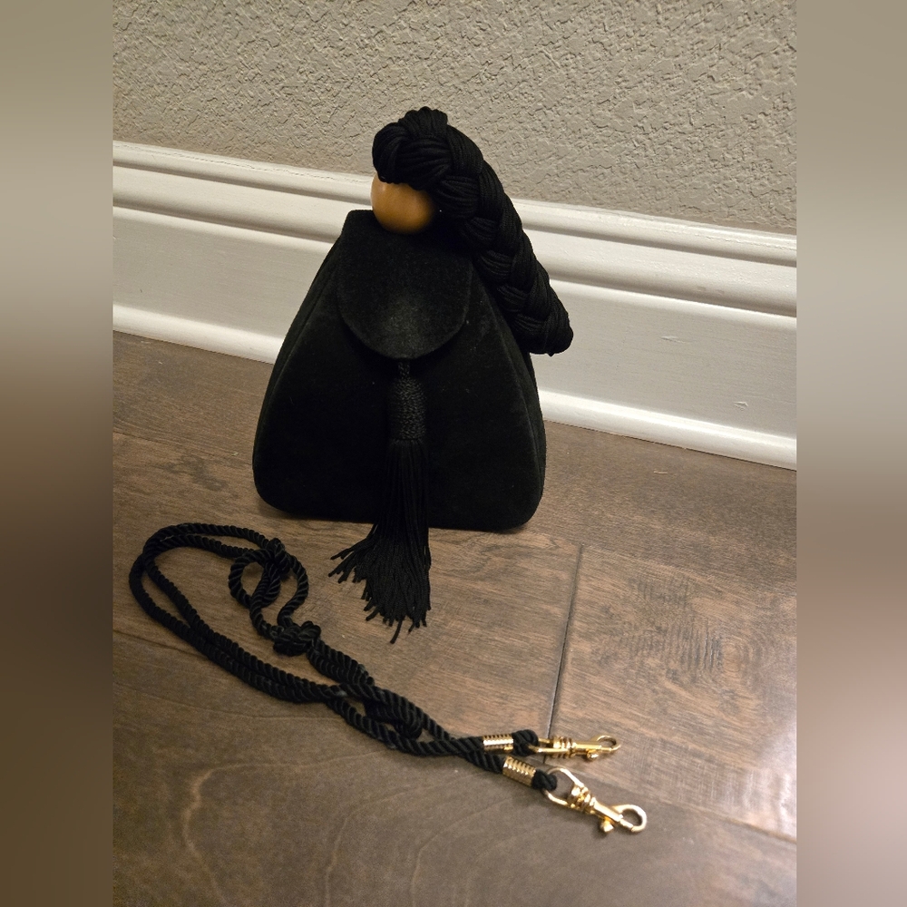 Vintage Bangle Evening Purse, Black Velvet, Magnetic Closure, Handbag, Gold